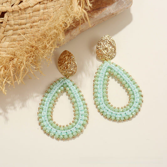 Geometric Oval Crystal Drop Earrings