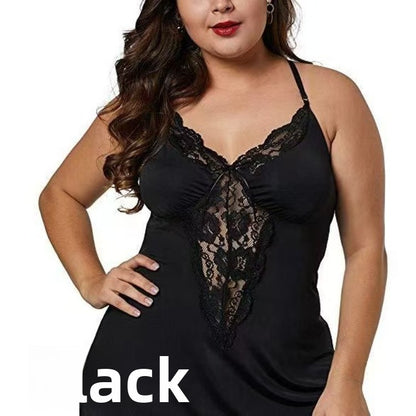 Loose Deep V Lace Sexy Suspender Home Pajamas