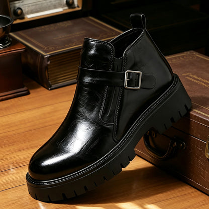 Mens Chunky Heel Leather Boots