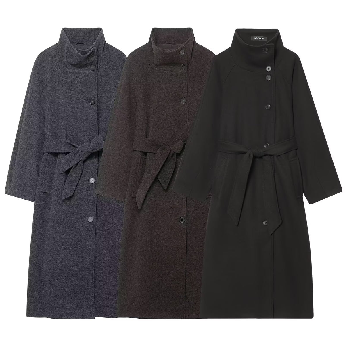 Womens Stand Collar Belted Coat