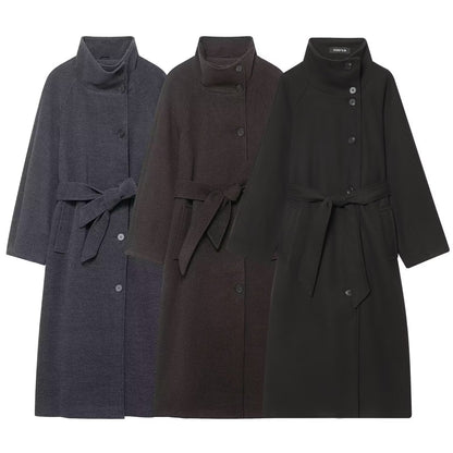 Womens Stand Collar Belted Coat
