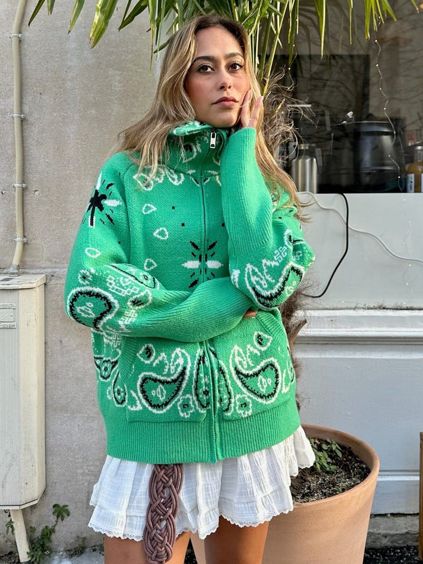 Retro Paisley Print Knitted Cardigan