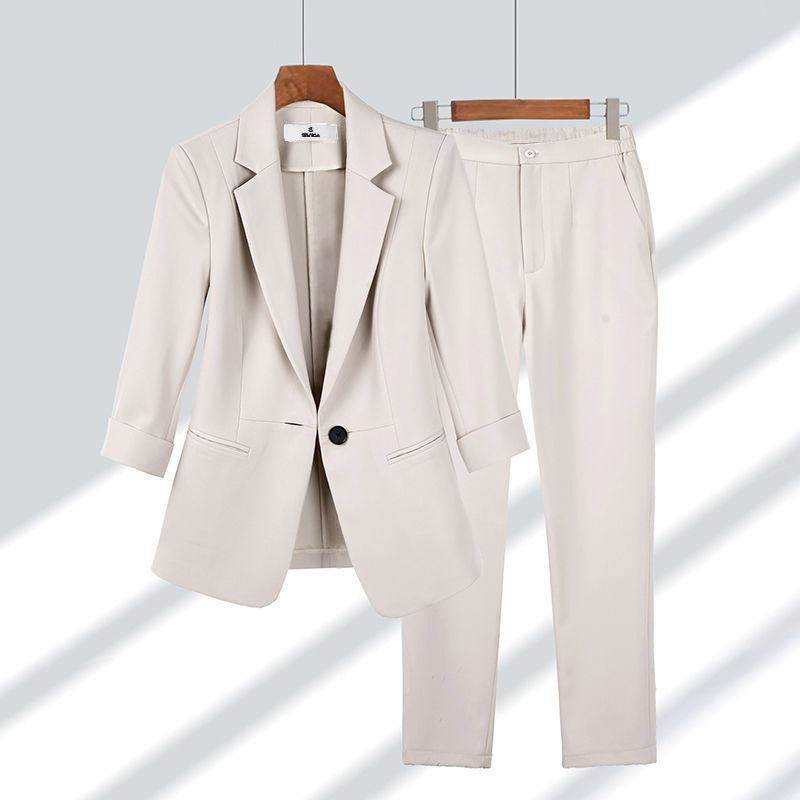 Simple Solid Color Large Size Suit Elegant Slim Fit Two-Piece