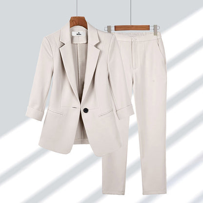Simple Solid Color Large Size Suit Elegant Slim Fit Two-Piece