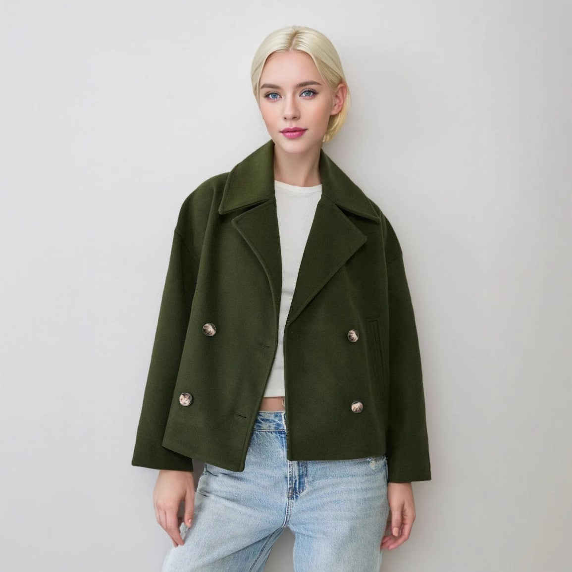 Womens Double Breasted Wool Blend Coat