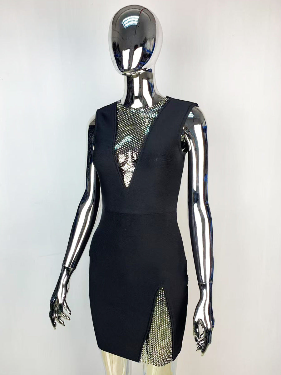 Sleeveless Rhinestone Bodycon Dress