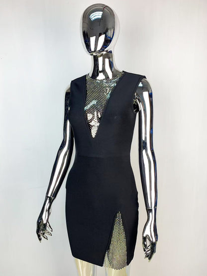 Sleeveless Rhinestone Bodycon Dress