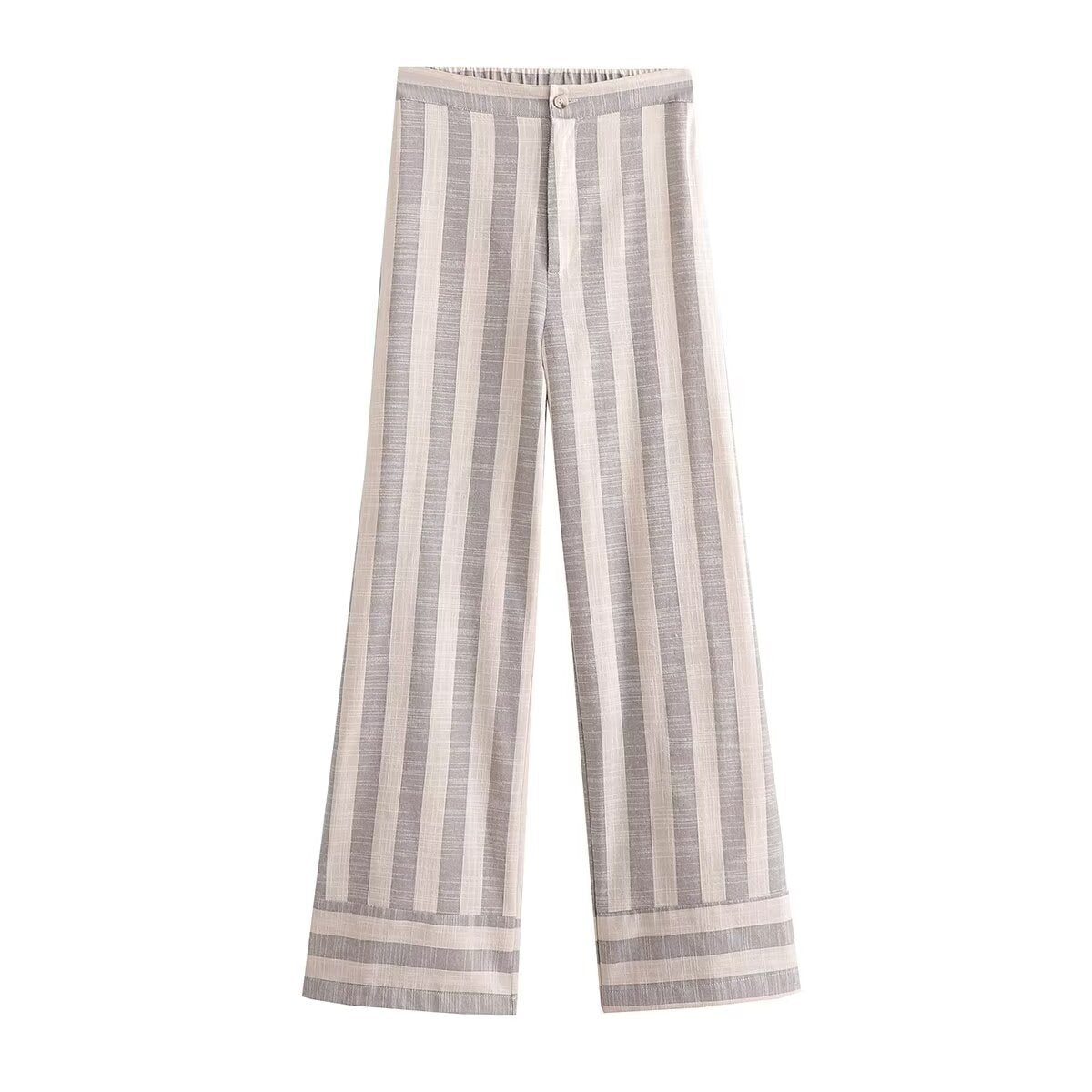 Women's Clothing Imitation Linen Striped Tank Top + Long Pants Set