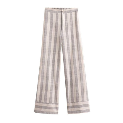Women's Clothing Imitation Linen Striped Tank Top + Long Pants Set