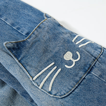 Cargo jeans met elastische taille en geborduurde cartoons