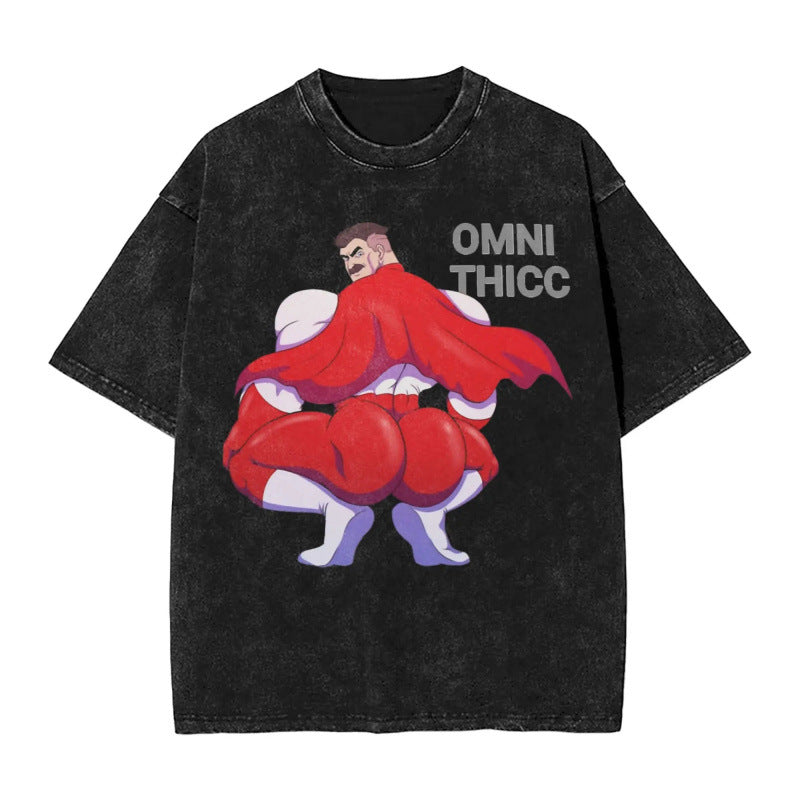 Summer Cartoon Pattern Printed T-Shirt Summer Cotton Washed Vintage Short Sleeve