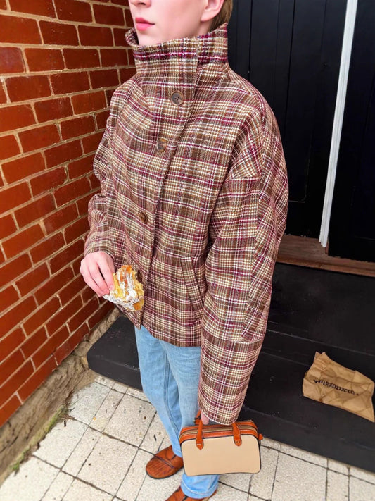 Retro Plaid Wool Blend Coat