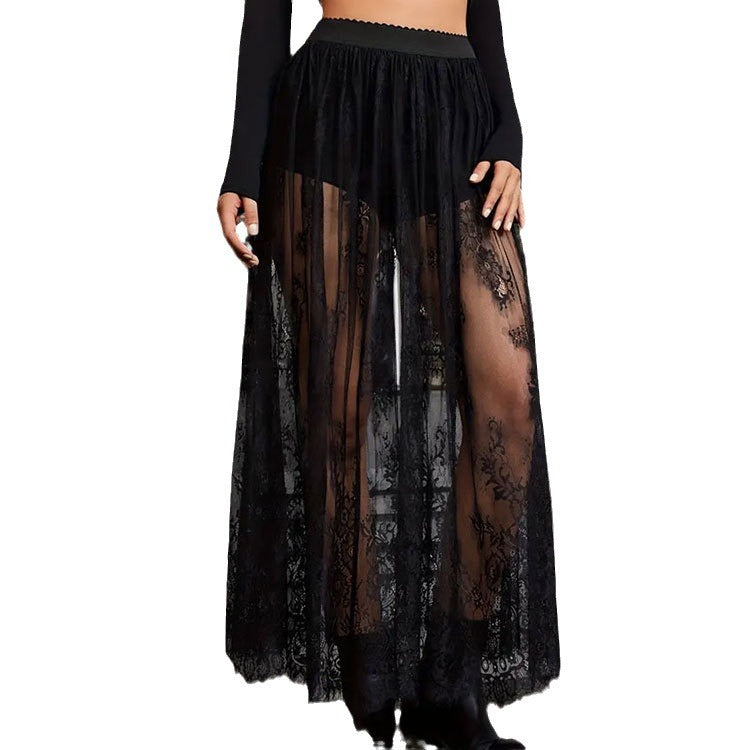 Lace see through midi skirt, long skirt