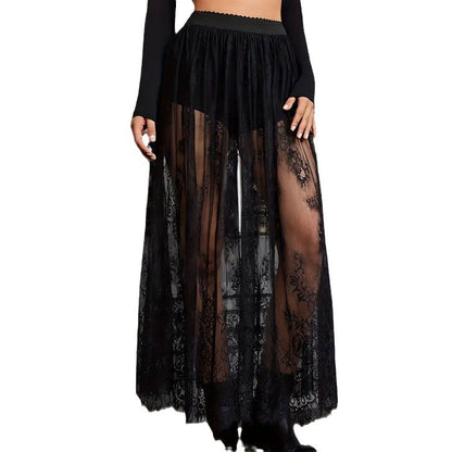 Lace see through midi skirt, long skirt