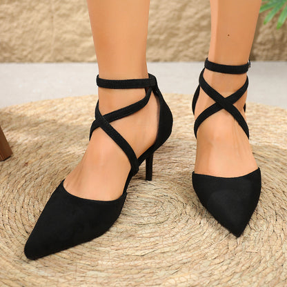 Pointed-Toe Sexy Stiletto Heels for Women, Thin Heels, 2026 Spring New French Style, Sizes 40-43, Pointed-Toe Cross-Strap Sandals