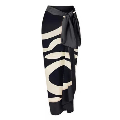 Deep V-tie chiffon skirt set