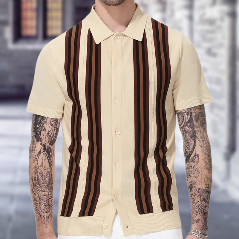 Summer green striped short sleeved slim fit business polo shirt knit sweater Father's Day gift