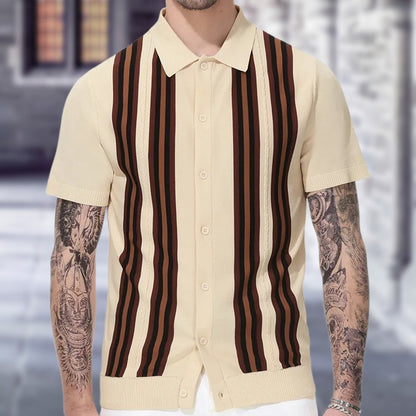 Summer green striped short sleeved slim fit business polo shirt knit sweater Father's Day gift