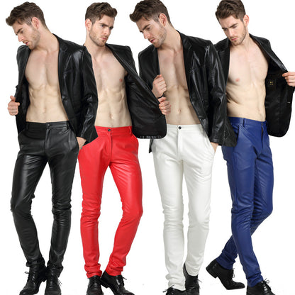 2025 new spring and autumn leather pants men's fashion skinny motorcycle leather pants thin plus size PU trousers wholesale