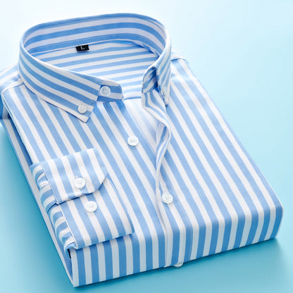 Men's Striped Long-Sleeve Shirt Trendy Versatile Top