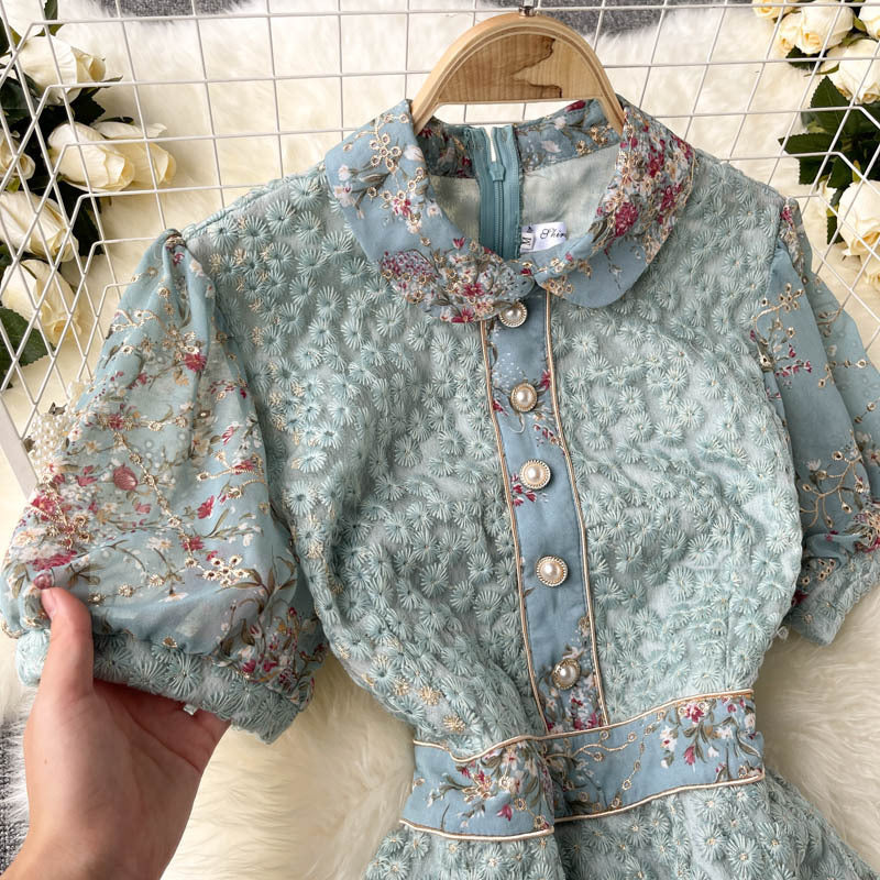 Franse luxe dames geborduurde vintage jurk