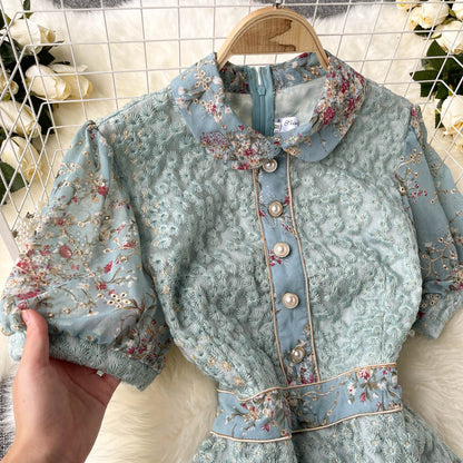 Franse luxe dames geborduurde vintage jurk