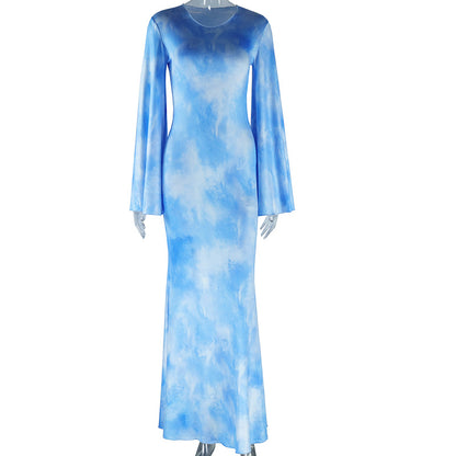 Round neck dress with printed flared sleeves Dress