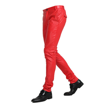 2025 new spring and autumn leather pants men's fashion skinny motorcycle leather pants thin plus size PU trousers wholesale