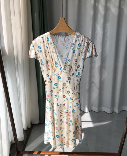 Floral Print Silk Short Dress