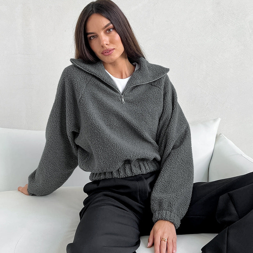 Europees en Amerikaans lamsfleecejack met halve rits