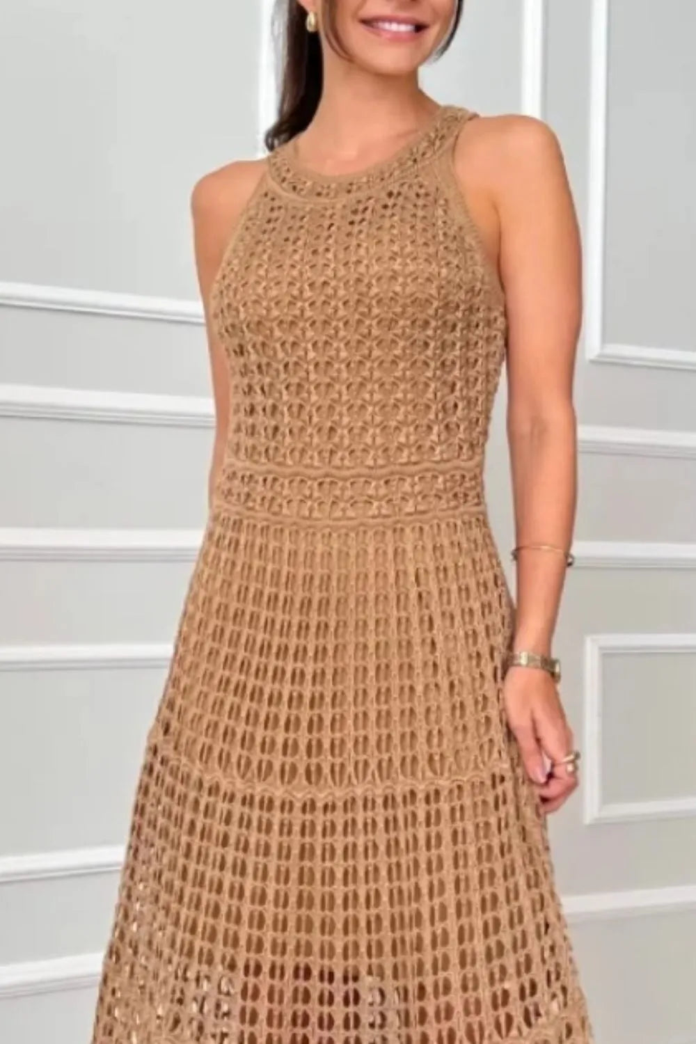 Hollowed-Out Sleeveless Maxi Dress