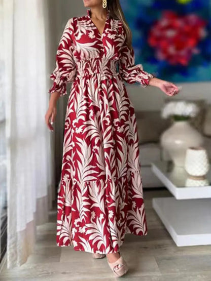Maxi-jurk met print en ruchesmouwen