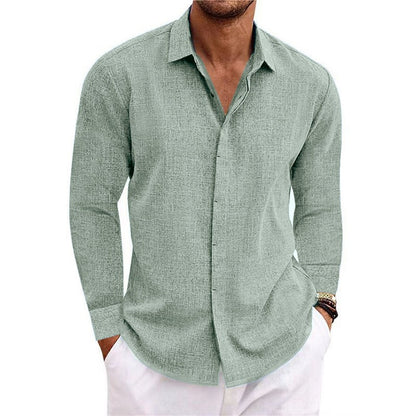 Men's Linen Long Sleeve T-Shirt Loose Sweatshirt Solid Color Long Sleeve Cotton Linen Shirt Men Oversize Shirt