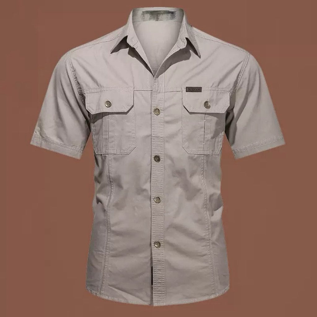 Men's Plus Size Solid Color Long Sleeve Work Shirt Loose Fit Casual Button-Down Shirt with Pocket