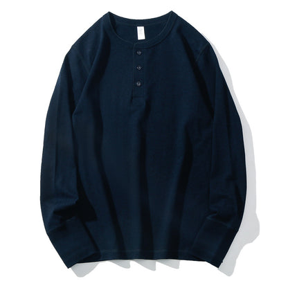 Men's Heavyweight Pure Cotton Henry Collar Long-Sleeve Slim Fit T-Shirt