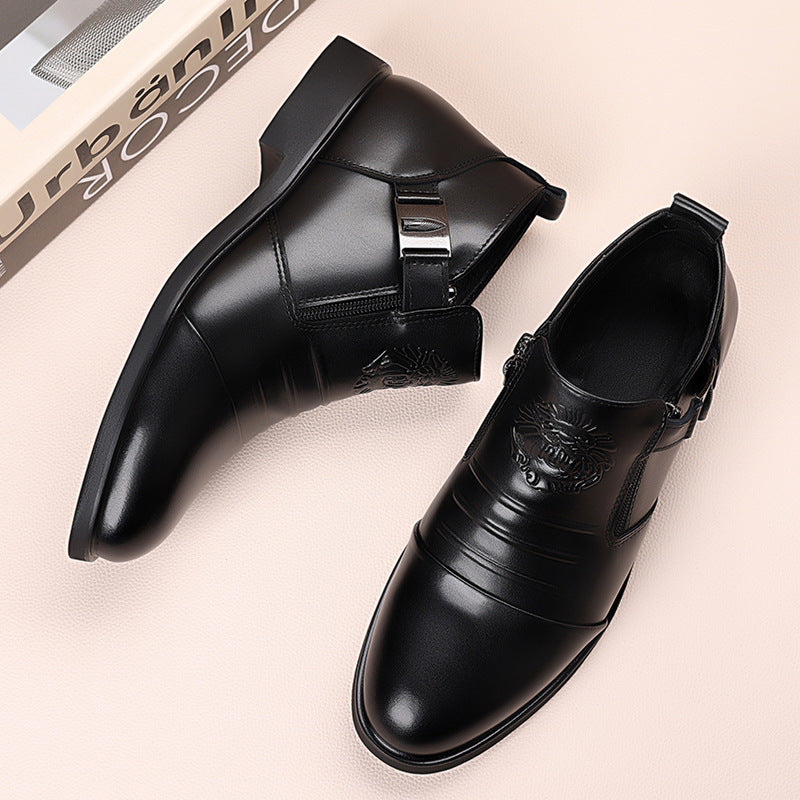 Mens Business Casual Leather Shoes with Lion Head Zipper