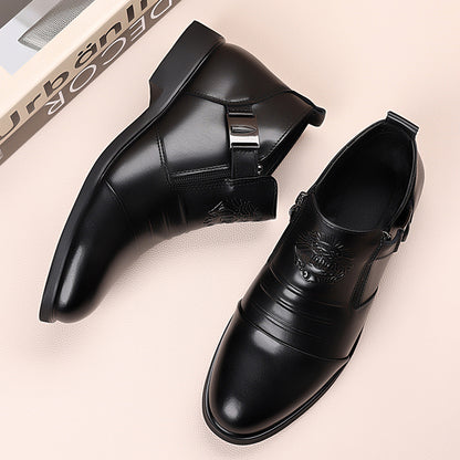 Mens Business Casual Leather Shoes with Lion Head Zipper