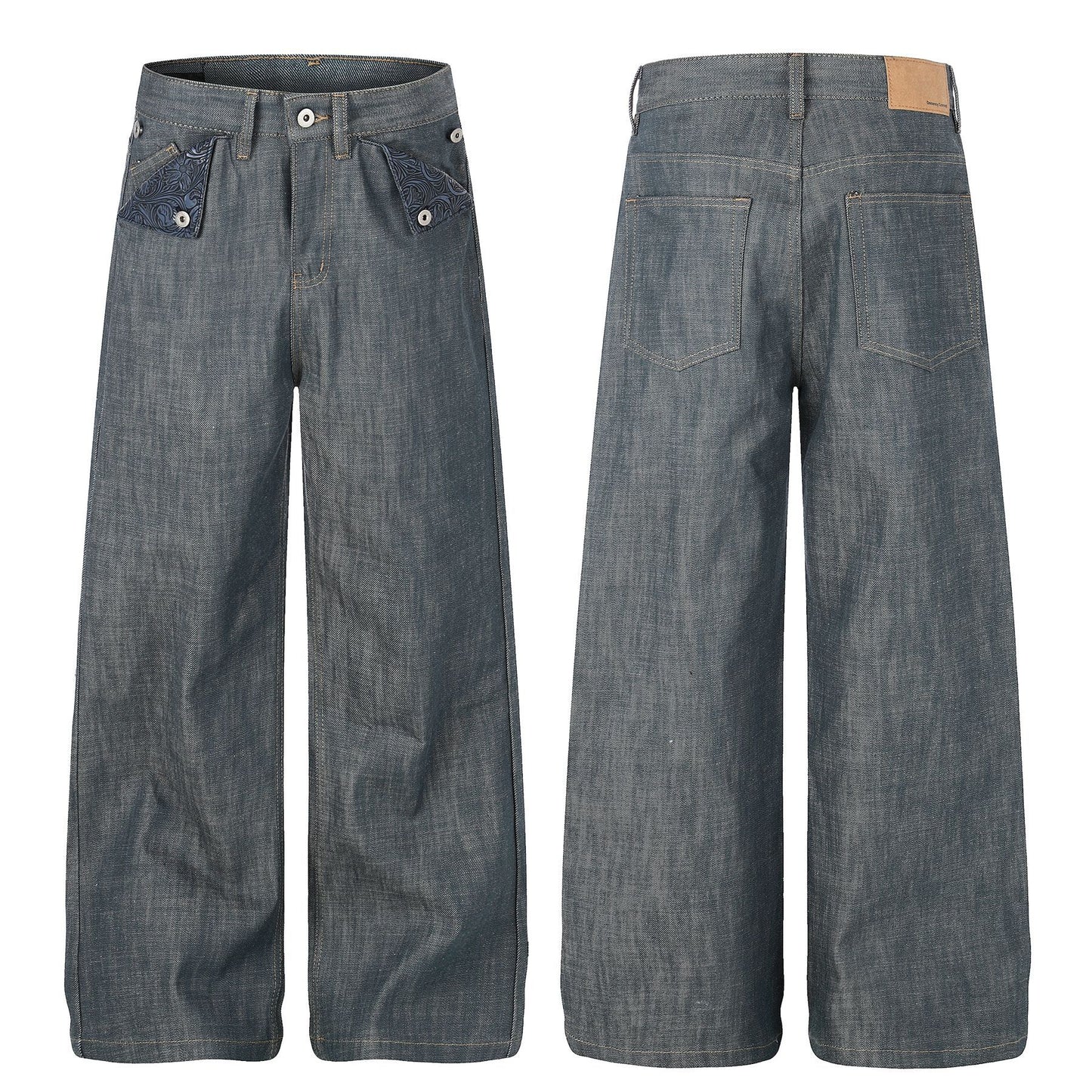 Loose Fit Cotton Denim Jeans Lake Green