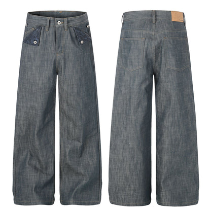 Loose Fit Cotton Denim Jeans Lake Green
