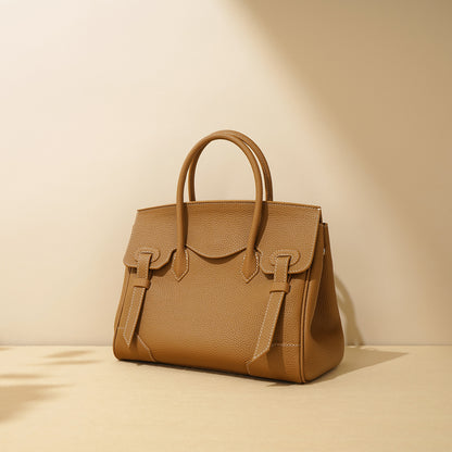 Litchi-patterned genuine top-grain cowhide handbag