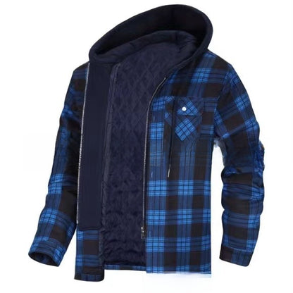 Autumn and Winter Cotton Outwear Plaid Long-Sleeved Loose Hooded Jacket