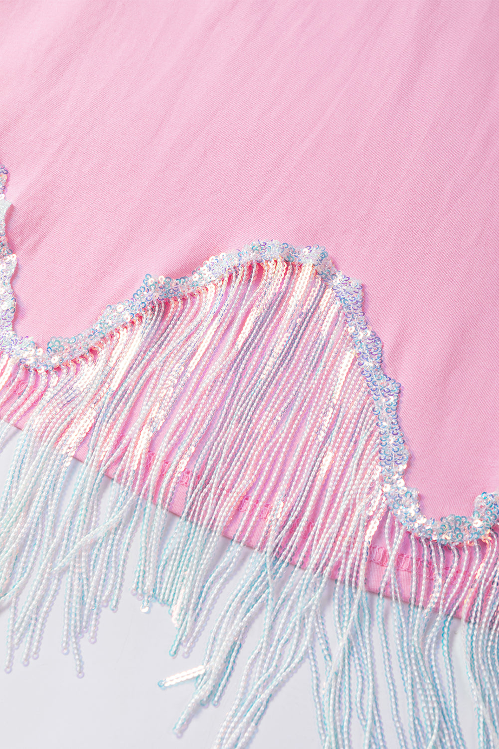 Cropped T-shirt met franjes pailletten en korte mouwen