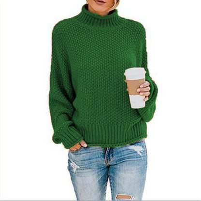 Womens Turtleneck Sweater Loose Fit Solid Color Oversized Knit Pullover
