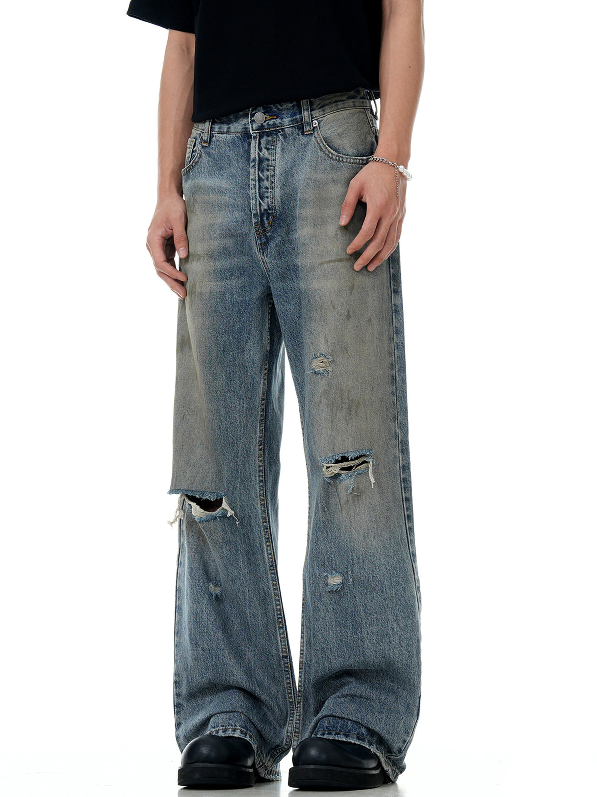Distressed Bootcut Denim Jeans