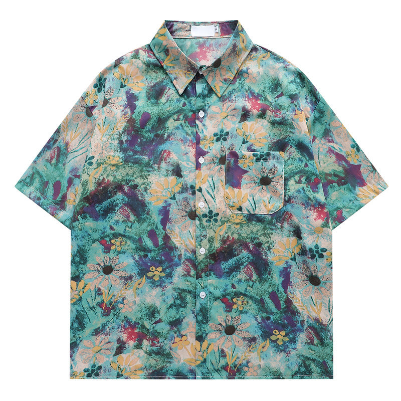 Short Sleeve Shirt Men's Summer Retro Casual Beach Floral Shirt