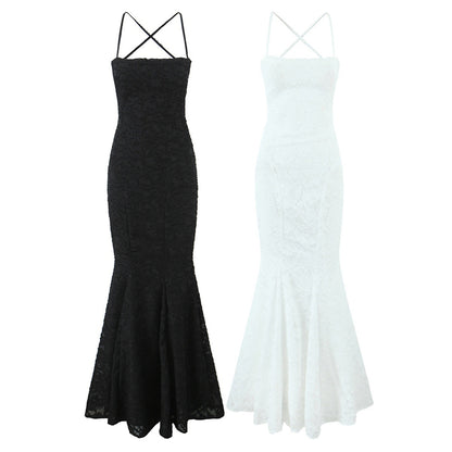Summer European and American style fashionable waist cinching strap fish tail slimming dress for women