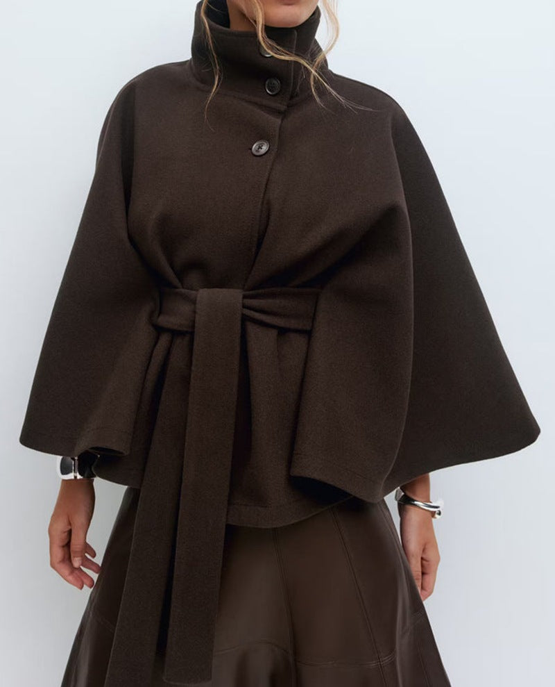 Elegant Stand Collar Cape Windbreaker Jacket