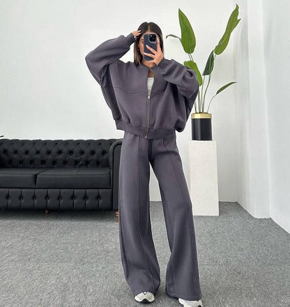 Women's casual long-sleeved coat and long pants set