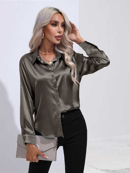 Womens Long Sleeve Satin Shirt