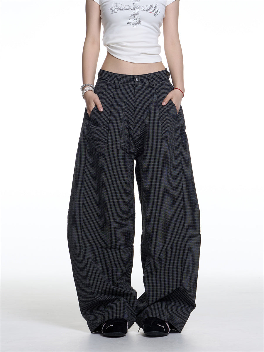 Amerikaanse retro geruite wijde machete casual broek voor dames